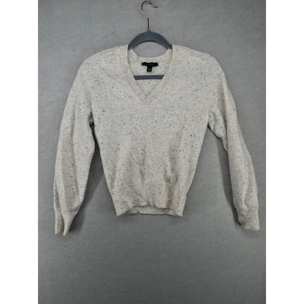 Ann Taylor Womens Small 100% Cashmere V-Neck Donegal Speckled Sweater Cream